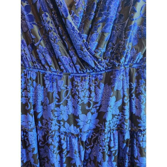 Allison & Kelly Blue tiered velvet burnout dress sz M floral witchy fairy goth - Picture 3 of 12
